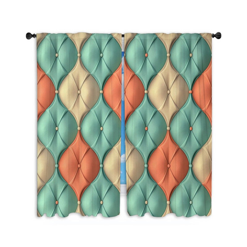 Tufted Fabric Artwork Polyester Room Darkening Curtain Pair, 40" W x 63" L