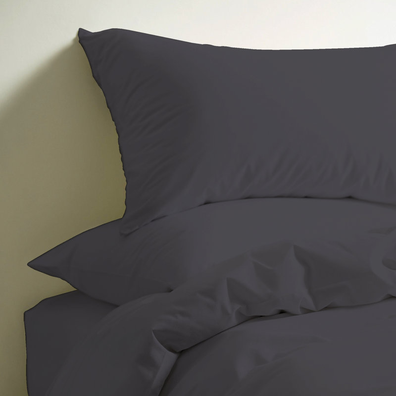 Henington Cotton Solid Colour Duvet Cover with Pillowcases, Super King Duvet Cover - 2 Standard Pillowcases, Dark Grey