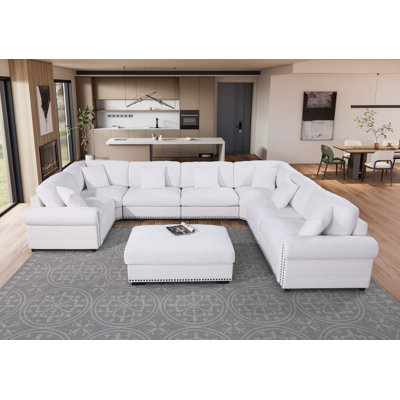 Canapé modulaire réversible en tissu à 8 places avec repose-pieds mobile
