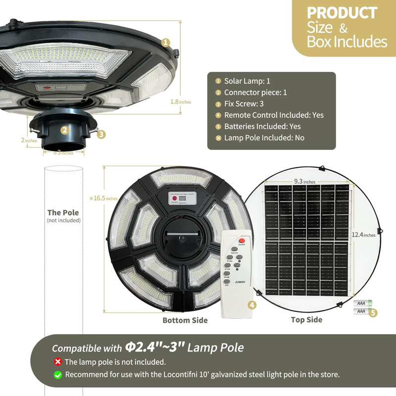 750 LED Outdoor Street Light Head Replacement with Remote, Solar Powered, No Wiring Required