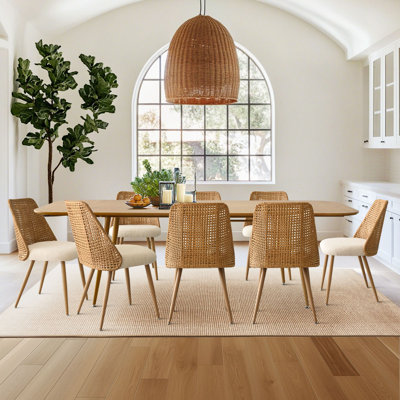 Atkins 8 - Person Dining Table Sets With Expandable Table & 8 Boucle Fabric Chairs