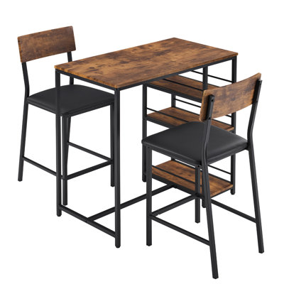 Bar Table Set with 2 Stools, 3-Tier Storage Shelves, Space-Saving Pub Dining Set for Small Spaces, Kitchen & Apartment