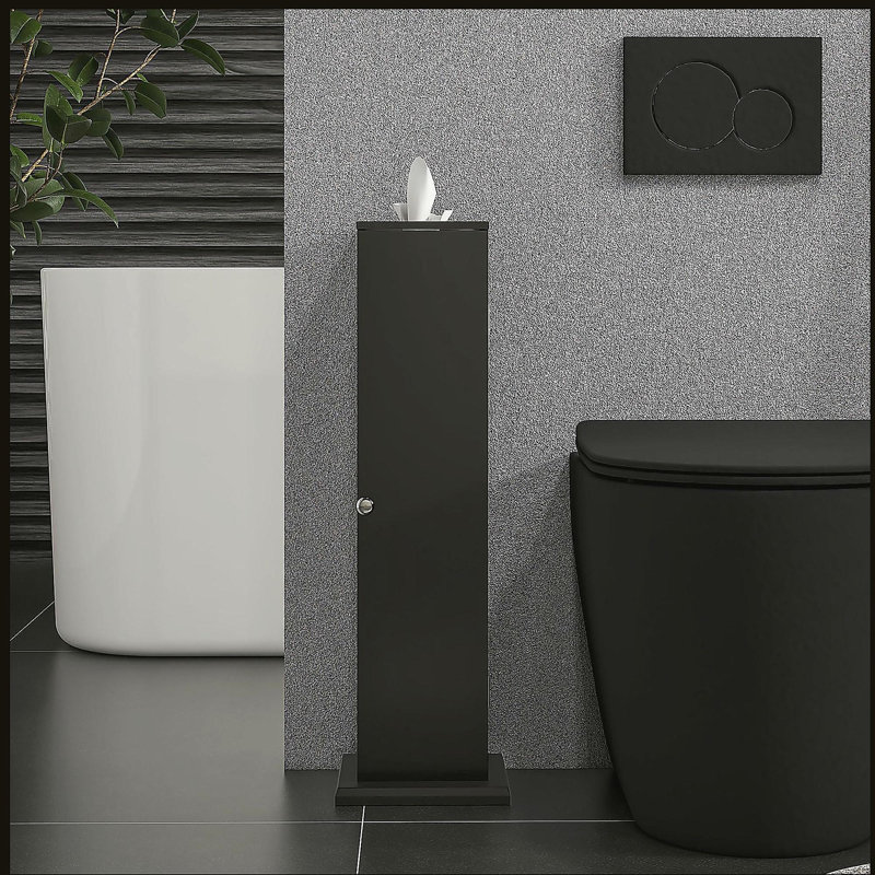 Toilet Paper Cabinet, Small Bathroom Corner Floor Cabinet with Doors and Shelves, Thin Storage Bathroom Organizer, Black