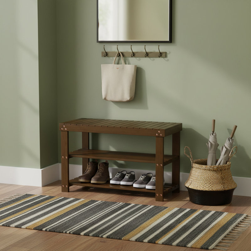 3 Tier Bamboo Shoe Rack Bench for Entryway, Hallway, Yellow Brown
