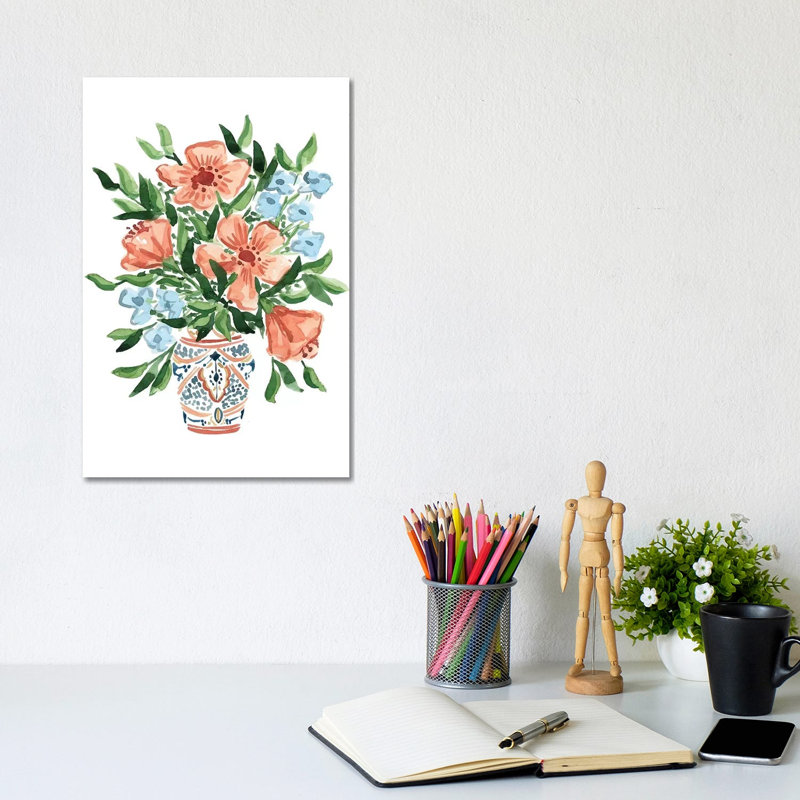 Peachy Florals by Sabina Fenn - Painting on Canvas, Wrapped Canvas, 30.48cm H x 20.32cm W x 1.91cm D