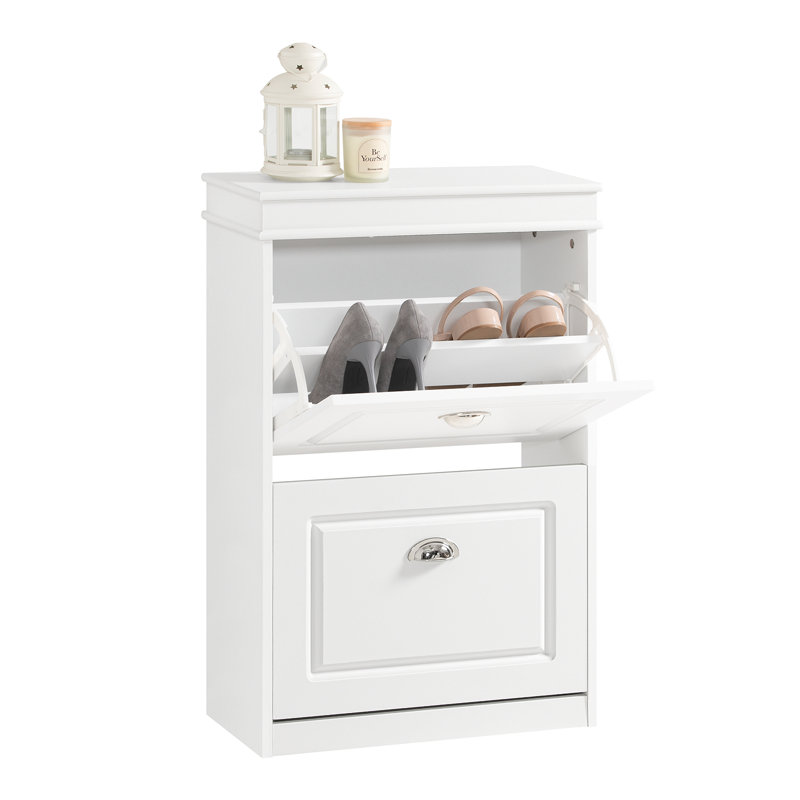Moriah 8 Pair Flip Down Shoe Storage, White/Silver