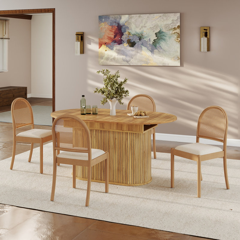 Ensemble de table de salle à manger extensible Mid-Century, 5 Pieces: Table, 4 Chairs, Wood, Beige/Wood