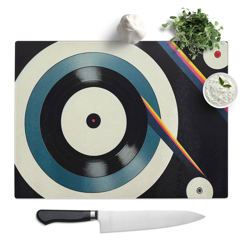 Electrifying Vinyl Record Art  Glass Chopping Board