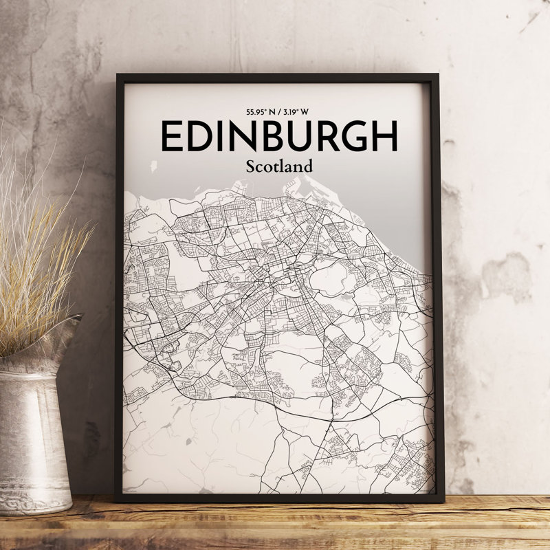Edinburgh City Map - Unframed Graphic Art Print on Paper, 61cm H x 45.7cm W x 0.1cm D, Ink