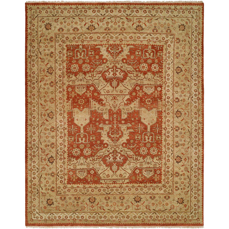 Tapis décoratif en laine noué à la main de couleur rouille/beige pilika, Rectangle 12 pi x 15 pi
