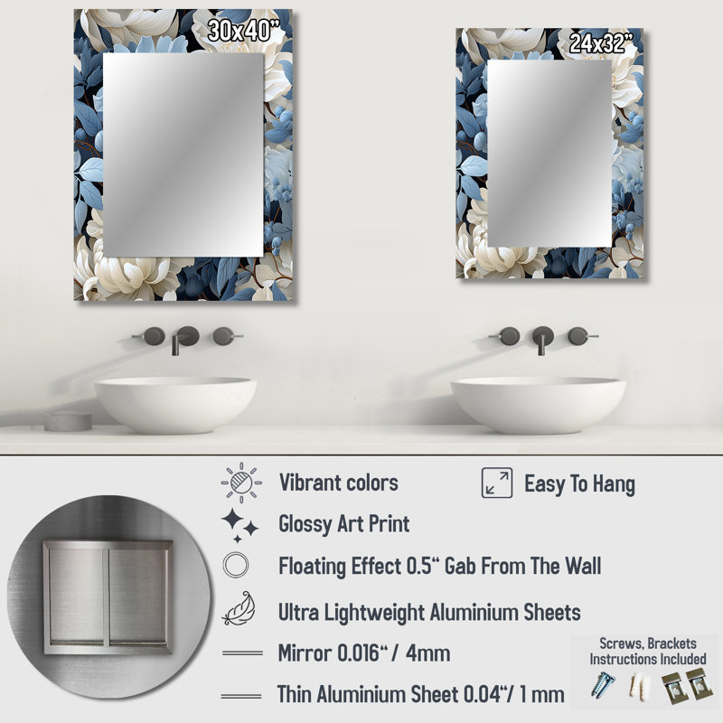 «Blencoe Misty Whispers Moody», miroir floral, 32 po x 24 po