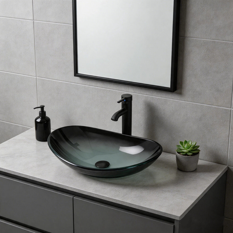 Metro Lane 53.3mm L x 35mm W Glass Specialty Sink with Tap, Black