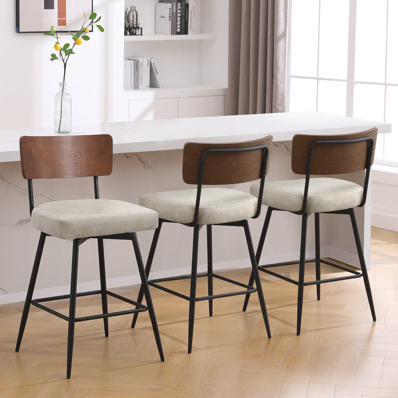 Swivel Upholstered Counter & Bar Stool, Griege, 2, Counter Stool (26" Seat Height)