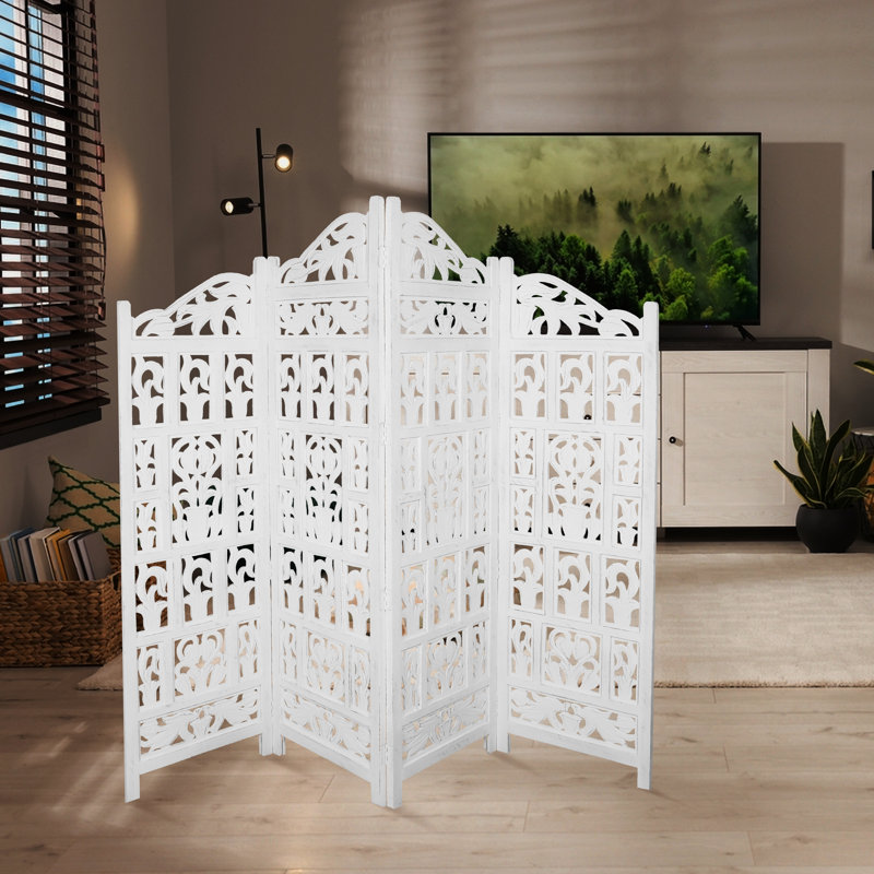 Bchester 200cm W x 180cm H 4 - Panel Folding Room Divider, White