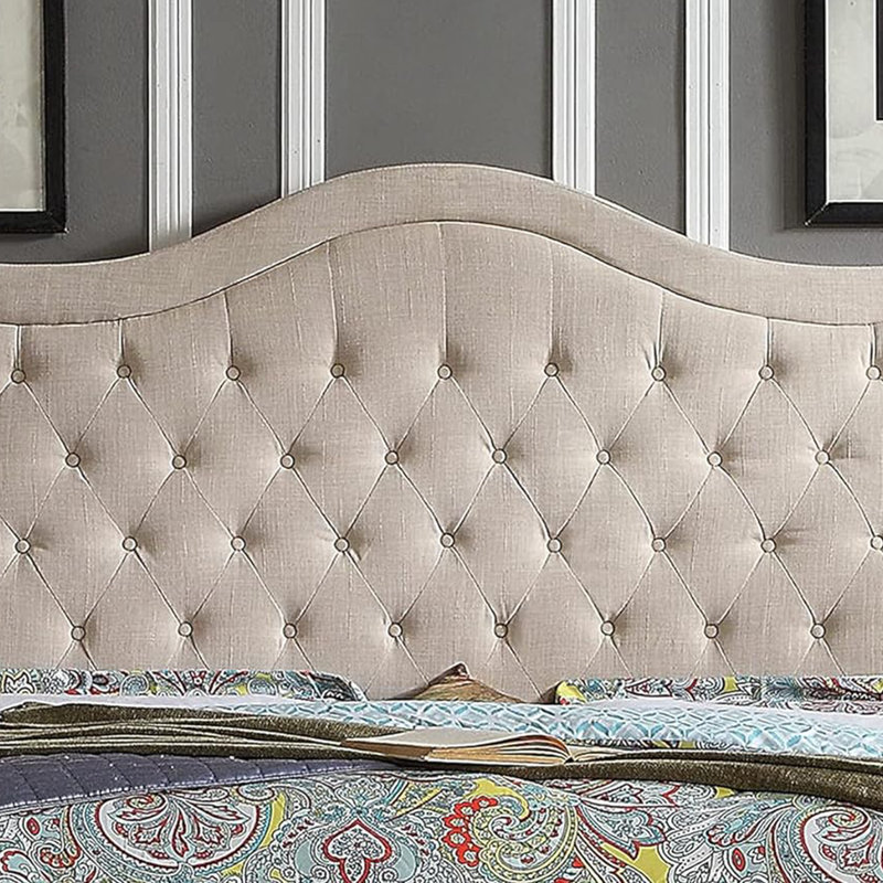 Structure de lit rembourrée en tissu avec tête de lit réglable, support à lattes de bois, lit plateforme capitonné, Beige