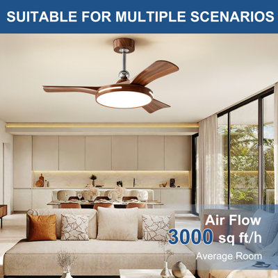 42" 3-Blade Walnut Modern Ceiling Fan with LED Light and Remote Control, 6-Speed,Reversible Airflow,Dimmable Lighting, Height Adjustable, Quiet for Living Room Bedroom
