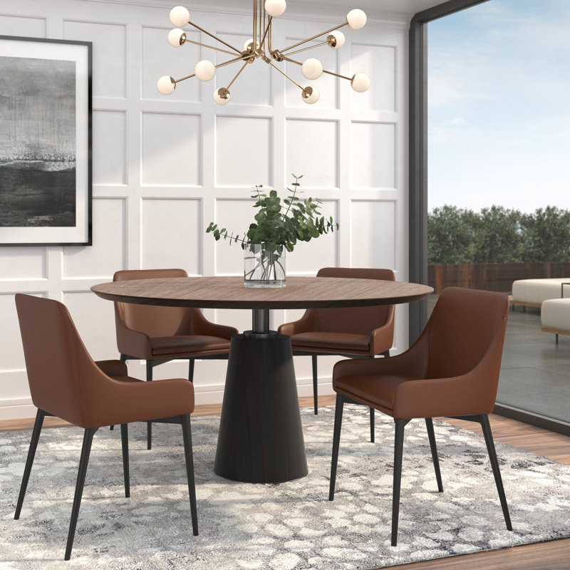 Walnut Round Table 5-Piece Dining Set