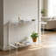 Console en acrylique transparent avec tablette, table d'entrée moderne à deux niveaux, meuble d'appoint étroit et transparent pour salon, couloir, hall d'entrée ou salle à manger