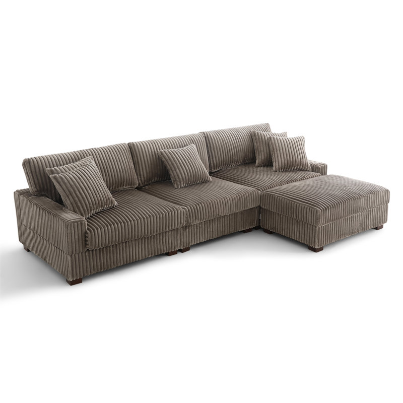 4 Seater Sectional, Light Brown Polyester/Foam Padding