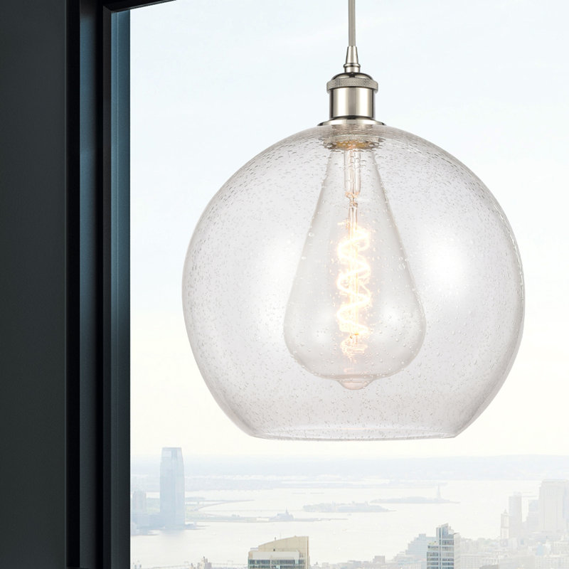 Luminaire suspendu sphérique 1 lumière Roxane, H 16,38 po x l 11,75 po x P 11,75 po, Ampoule non incluse, Nickel poli