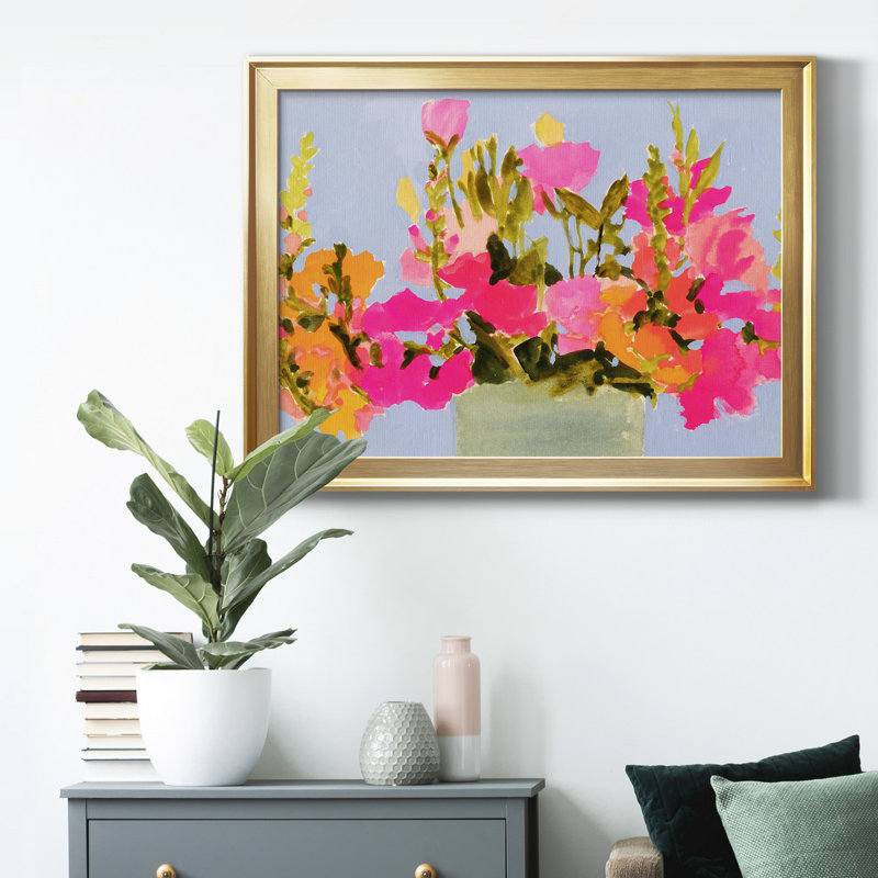«Saturated Spring Blooms I», peinture sur toile encadrée, H 30,5 po x l 42,5 po x P 1 po, Cadre doré