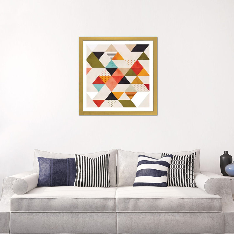 «Geometric Mid Century Triangles» par Ana Rut Bré - impression d'art graphique, Blanc, H 24 po x l 24 po x p 1 po