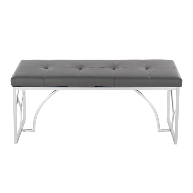 Faux Leather Upholstered Bench, Silver/Grey