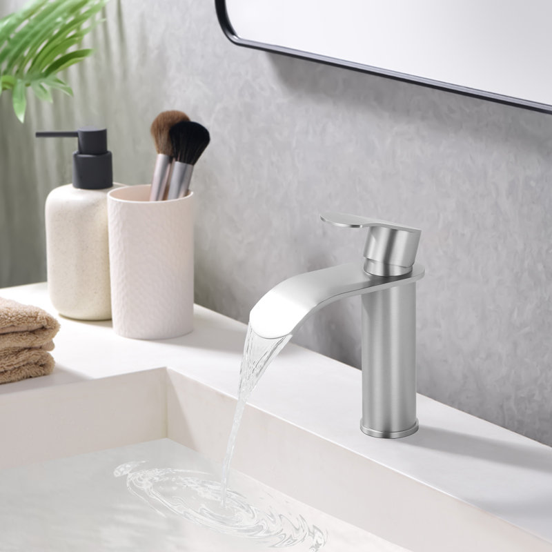 Single-handle Bathroom Faucet with Drain Assembly, Brushed Nickel