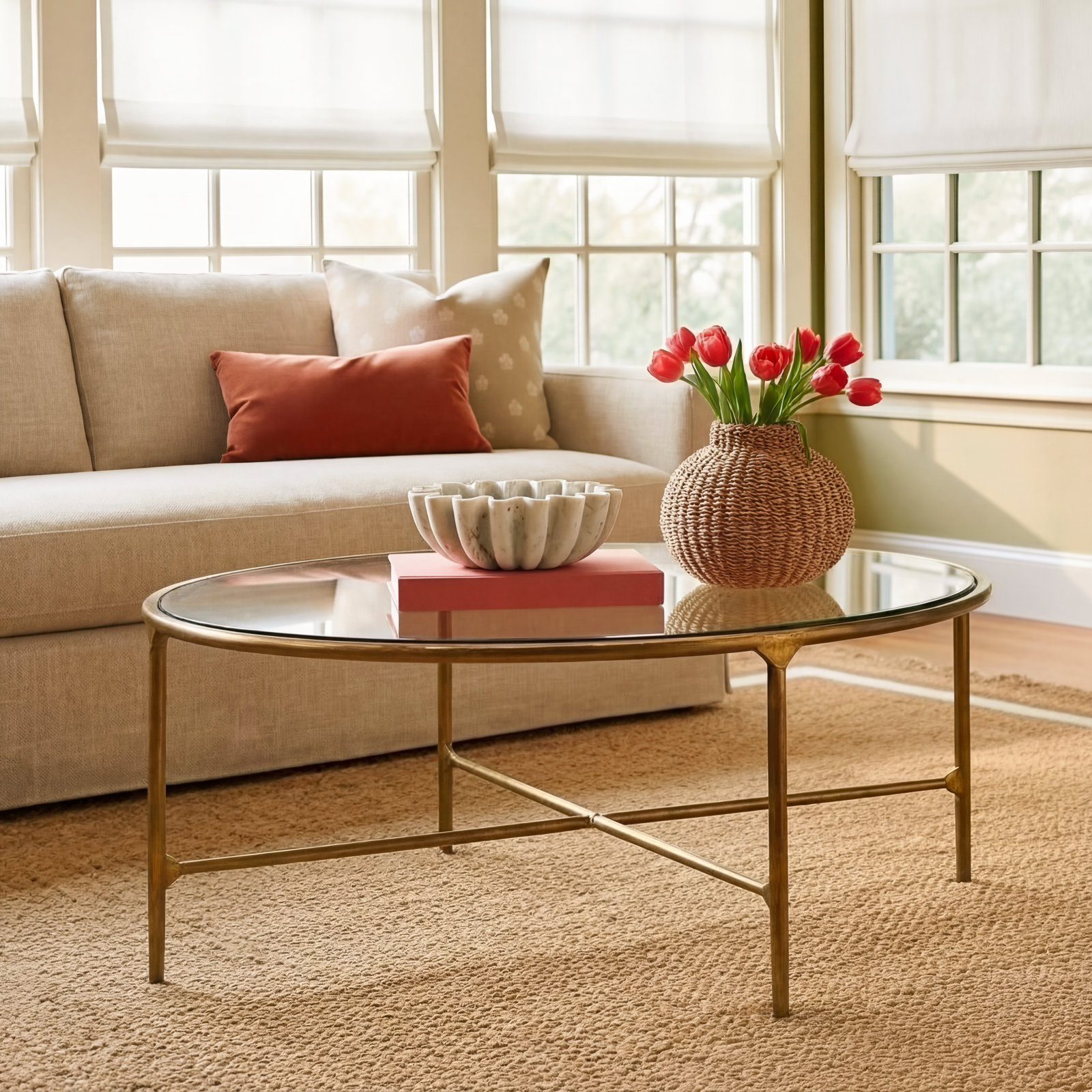 Evelynn 30" Coffee Table, Brass, Clear