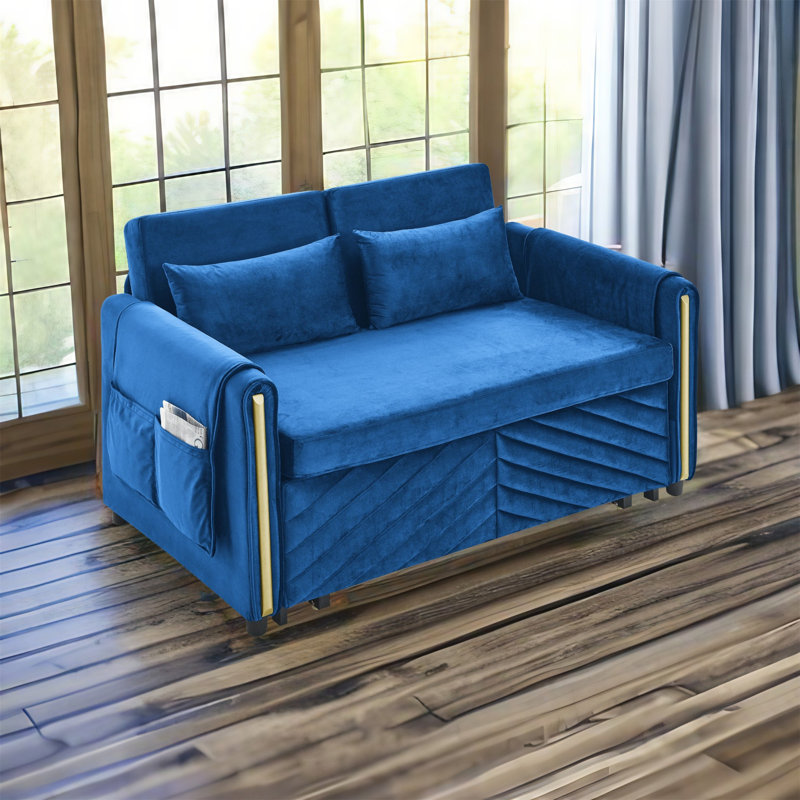Canapé-lit en velours de 55,1 po Mikayli, Velours bleu marine