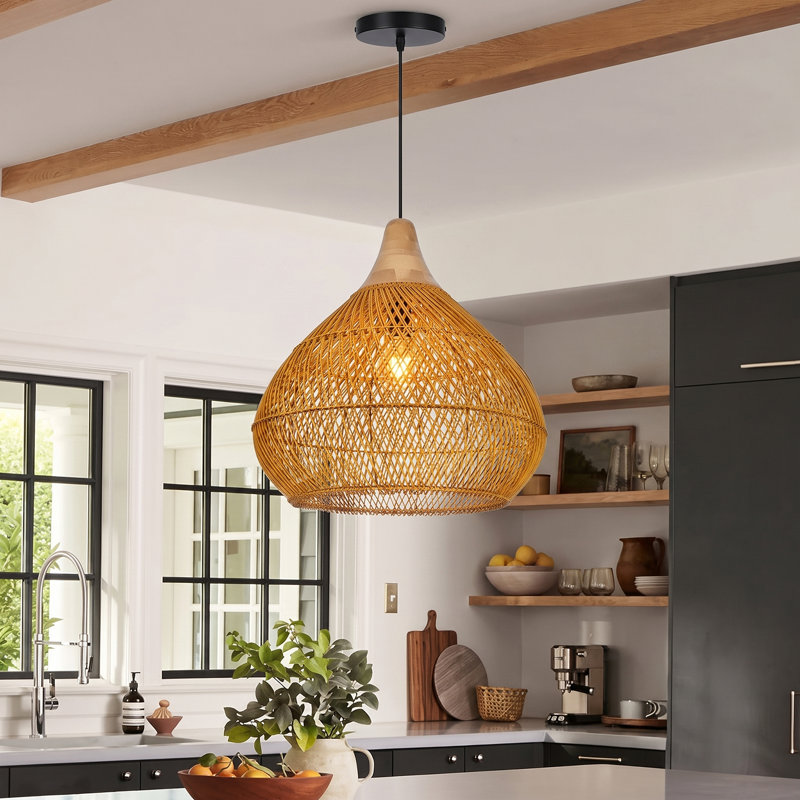 Rattan Pendant Light  Wicker Chandelier for Dining Room Kitchen Island, 78" H x 19.69" W x 19.69" D