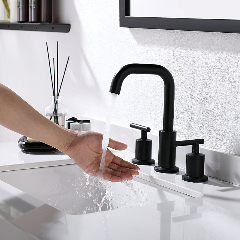 Widespread 2-handle Bathroom Faucet with Drain Assembly, Matte Black