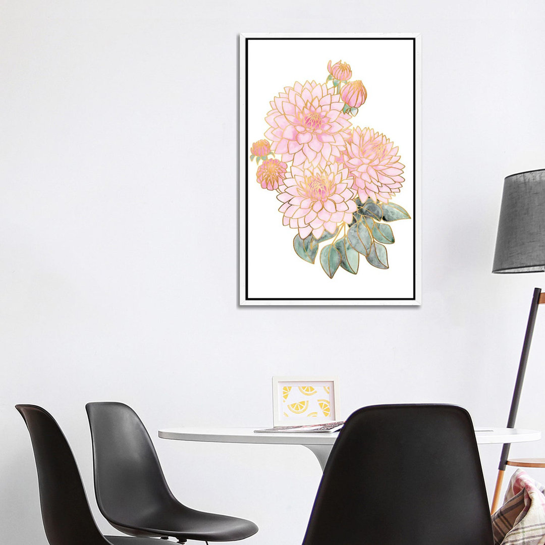 Pacey Dahlien Bouquet In Pink Aquarell von Blursbyai - Galerie-verpackt Leinwand Giclée auf Leinwand