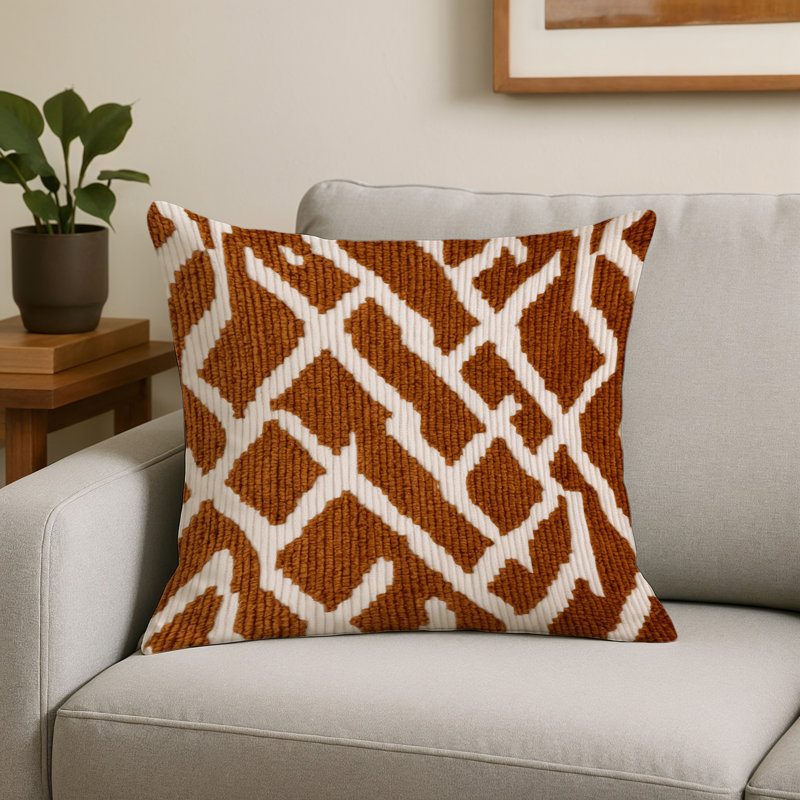 Coussin décoratif intérieur et extérieur beige Trellis, Treillis beige 9, Carré Carré 16 po