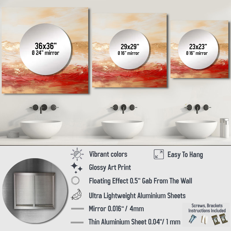 Cuzzort Soft Wave Fusion I - Art mural miroir à formes abstraites carrées pour salle de bain, 36 po x 36 po