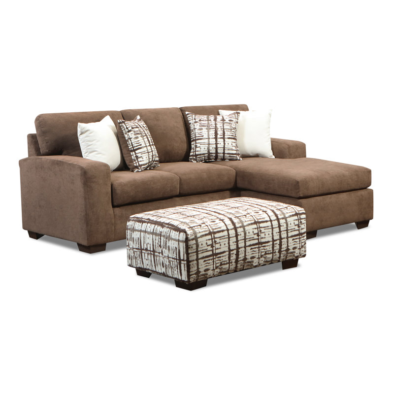 Canapé et méridienne réversible avec repose-pieds Anihya, Polyester à 100 % de couleur brune