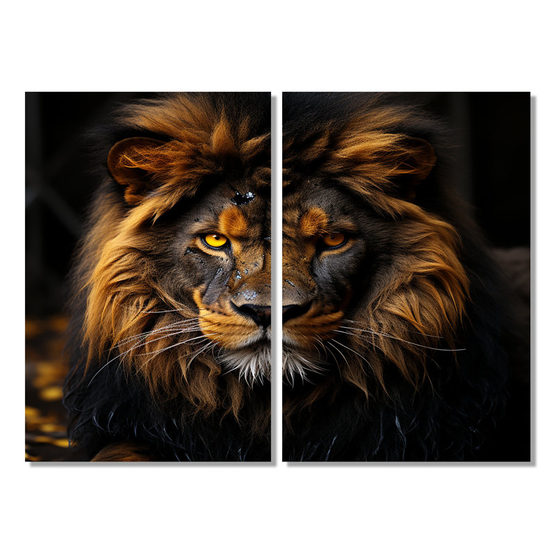 Lion d'or de minuit - impressions sur toile brunes, H 36 po x l 48 po, Toile tendue, Ne s’applique pas