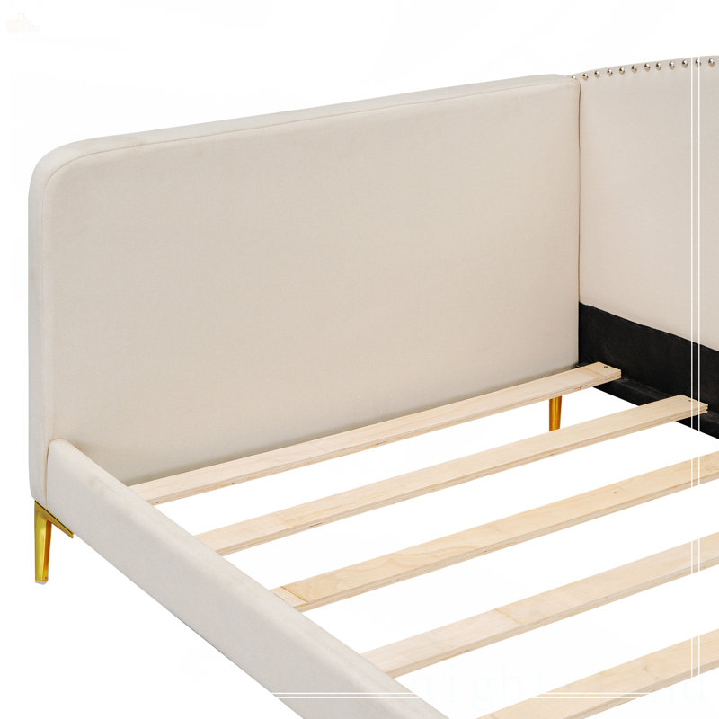 Twin Size Upholstered Daybed With Headboard And Armrest, Beige, Twin