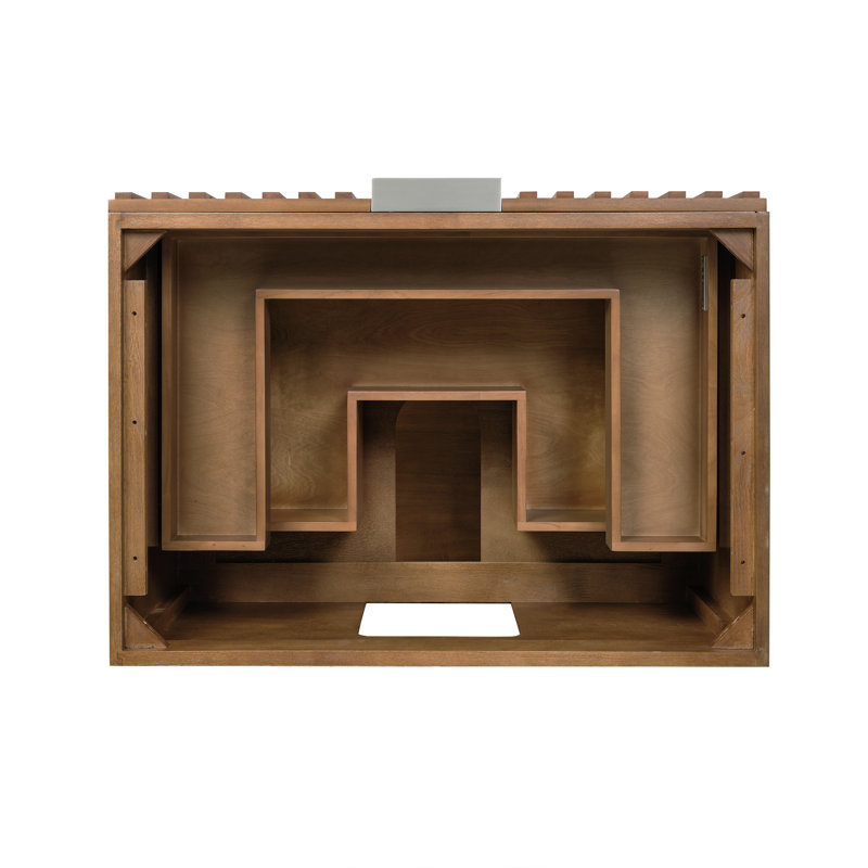 Terra 30'' Single Bathroom Vanity with Top, Walnut, Carrara Marble/Single Faucet Mount, Matte Black