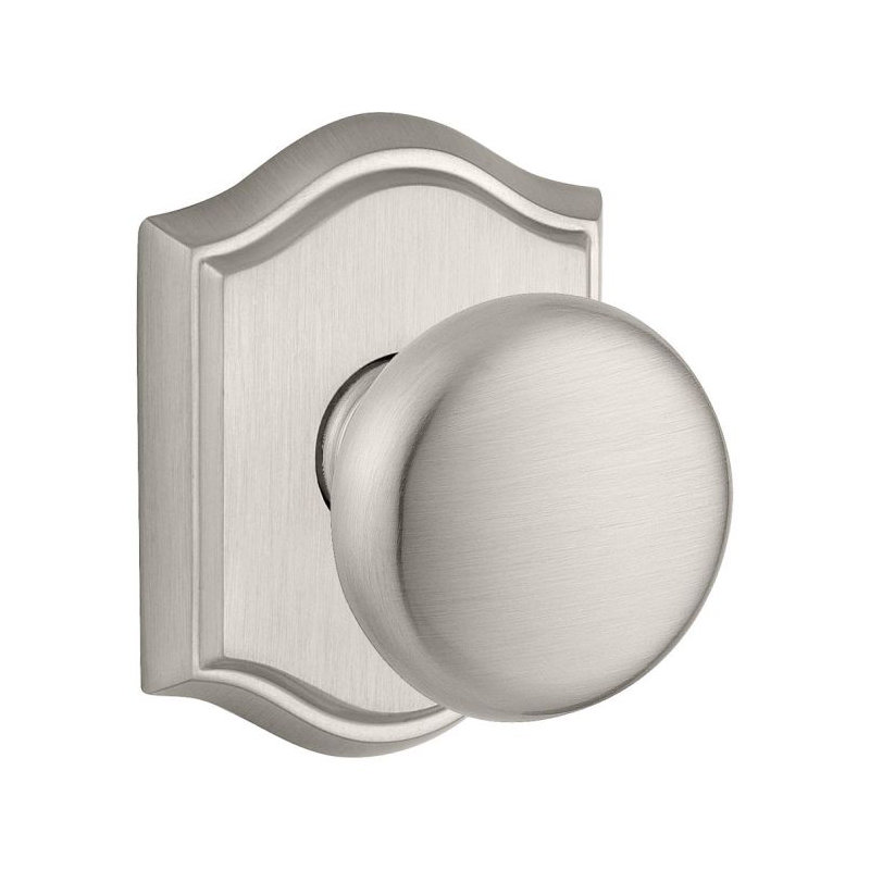 Round Passage Door Knob with Traditional Arch Rose, Satin Nickel