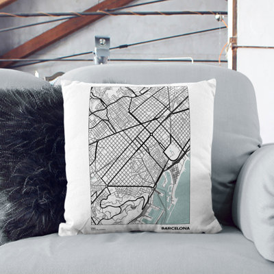 Map Barcelona Spain Square Throw Cushion