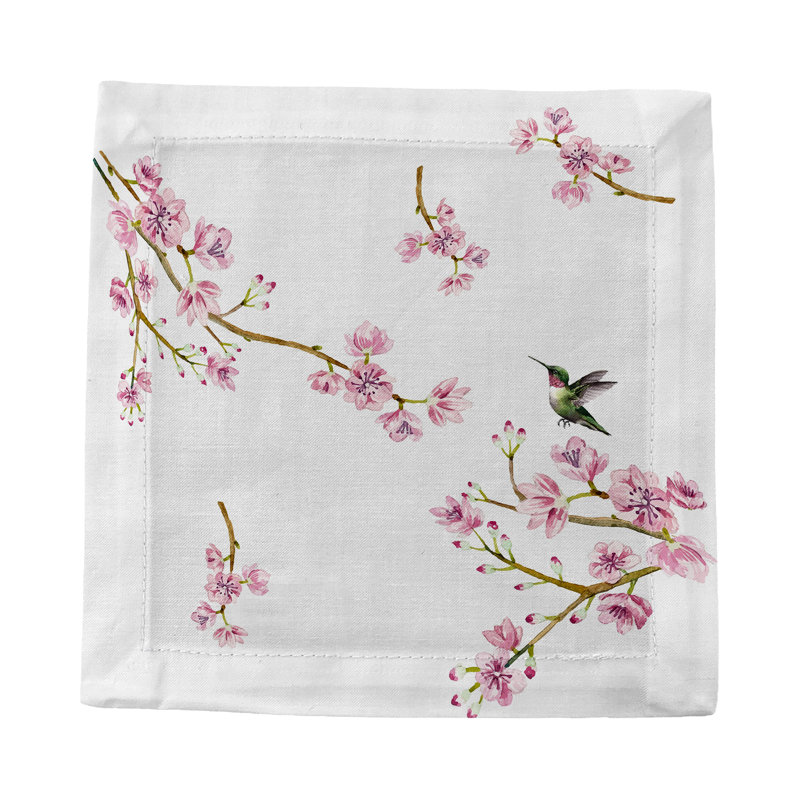 Blossom Fantasia Cotton Sateen Cocktail Napkins, White