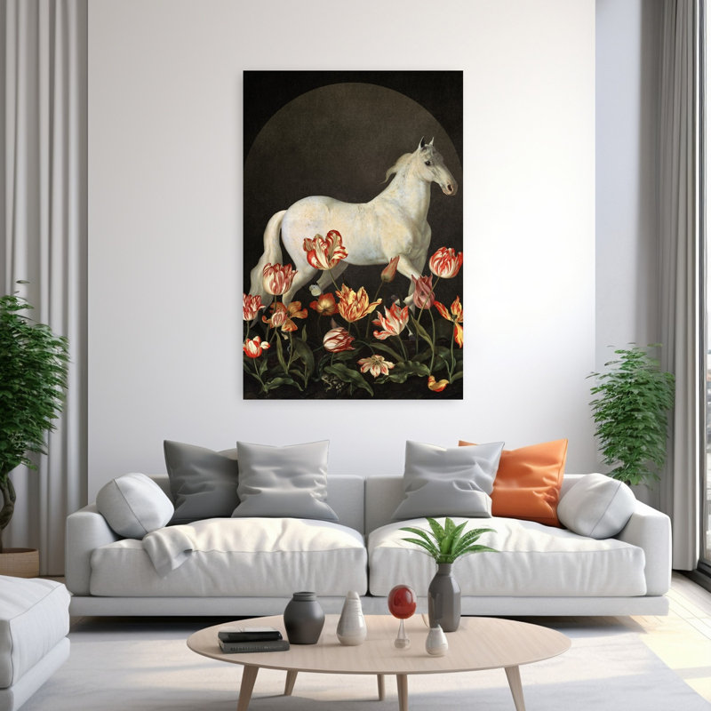 White Horse In Bloom by Marja Van Den - Wrapped Canvas Print, 152.4 cm H x 101.6 cm W