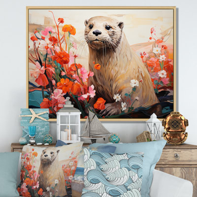 Playful Otter In Floral Blooms II - Otterwall Art