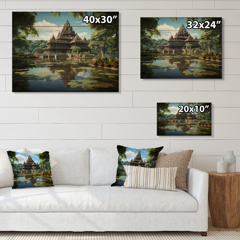 Temple indien d'art sérénité I sur bois, H 30 po x l 40 po x P 0,78 po