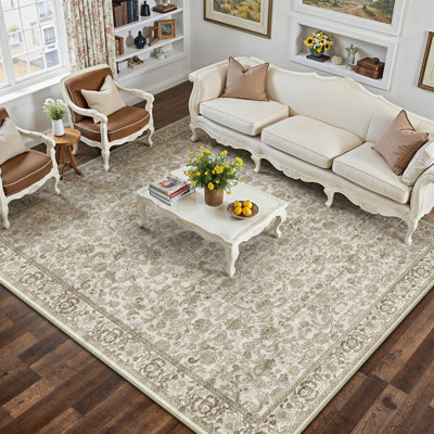 Kitty Machine Washable Oriental Area Rug With Non-Slip Backing