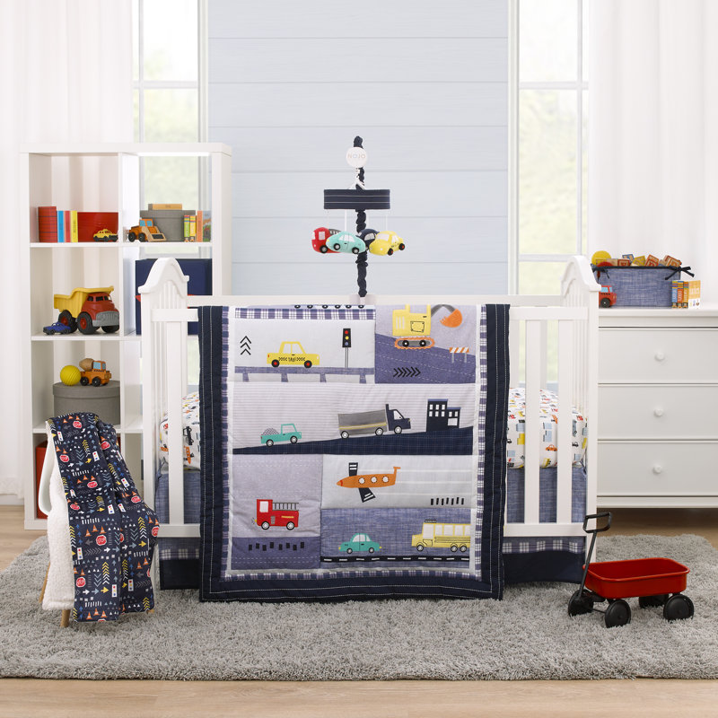 Mason & Marbles Transportation Trails Navy, 4pc Crib Bedding Set