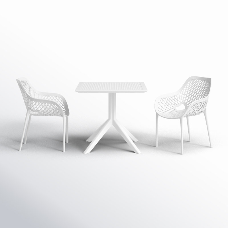 Farrah 2-Person Square Patio Dining Set with Stackable Chairs, White