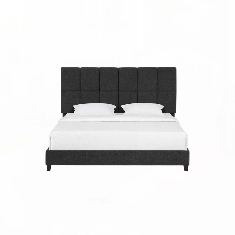 Lit plateforme tapissier Boucle, gris, King