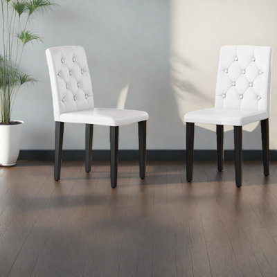 Modern Dining Chairs 2 Pack, White Pu Leather Metal Legs For Small Kitchen